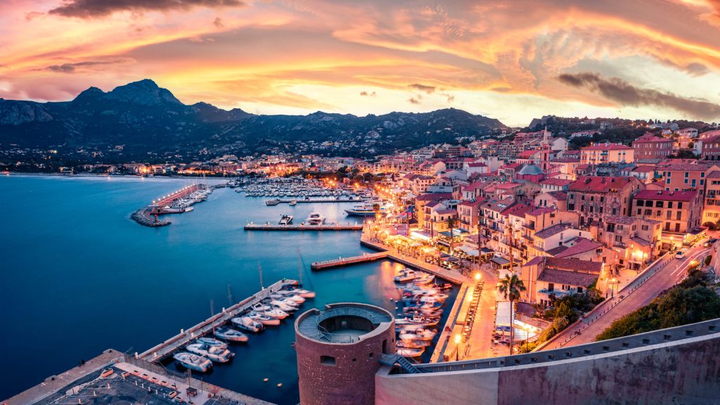 Gorgeous,Evening,Cityscape,Of,Calvi,Port.,Fabulous,Summer,Sunset,On