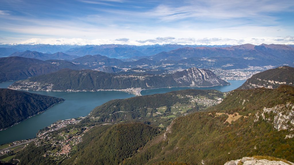 Aussicht auf Capolago, Melide, Lugano und Dufourspitze